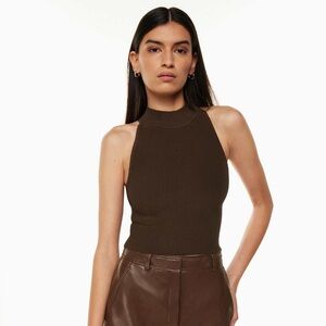 Aritzia Babaton Sculpt Knit Mockneck Halter Top Chocolate Brown